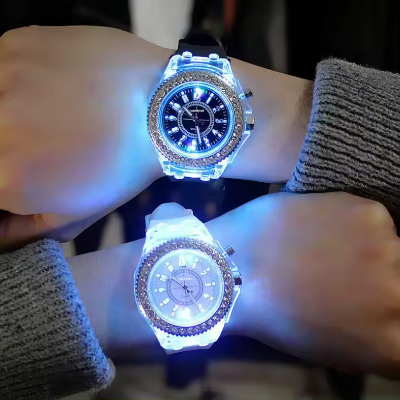 Outdoor Luminous Personalized Water Diamond LED Fashion Student Couple Jelly Quartz bracelet LED fluorescent couple watches